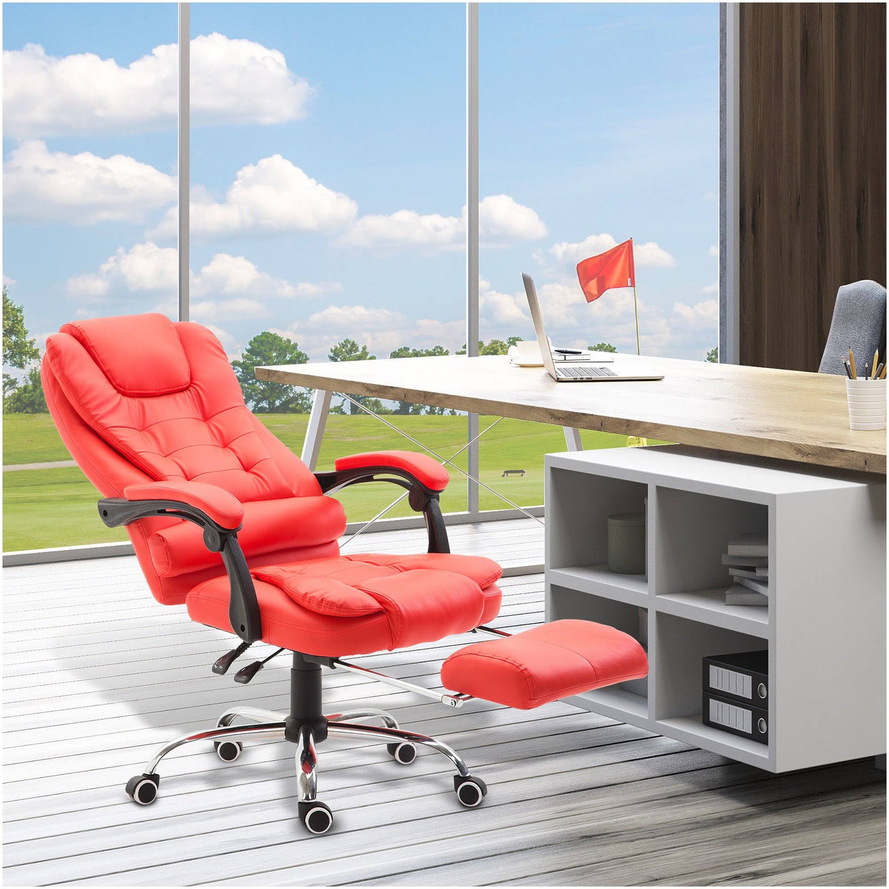 HOMCOM High Back Reclining PU Leather Executive Office Chair with Footrest (Red)