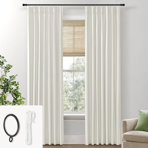SHINELAND Grey Light Sun Blocking Curtains for Bedroom Living Room 84 Inches Long Gray Linen Pinch Pleated 100% Blackout Curtains 84 Inch Length 2 Panels Set for Sliding Glass Door