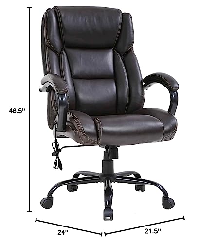 Big and Tall Office Chair 500lbs Ergonomic PU Leather Executive Office Chair w/Built-in Massage Lumbar Support Thick Padding Headrest & Padded Armrest, High Back Computer Desk Chair for Home Office