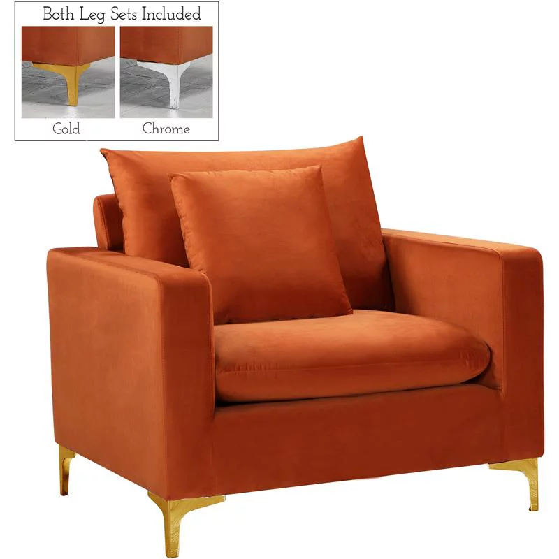 Home Square 2 Piece Upholstered Velvet Accent Chair Set in Cognac Orange