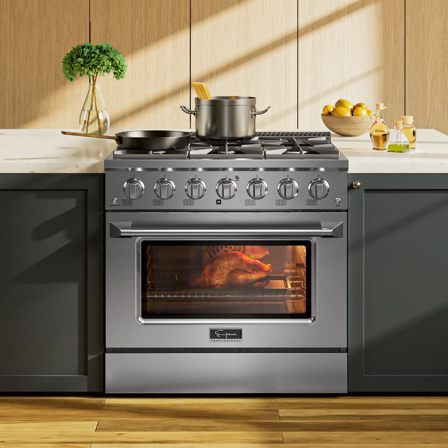 Empava 36 in. 5.2 cu. ft. Pro-Style Slide-In Single Oven Gas Range with 6 Sealed Ultra High-Low Burners - Heavy Duty Continuous Grates in Stainless Steel