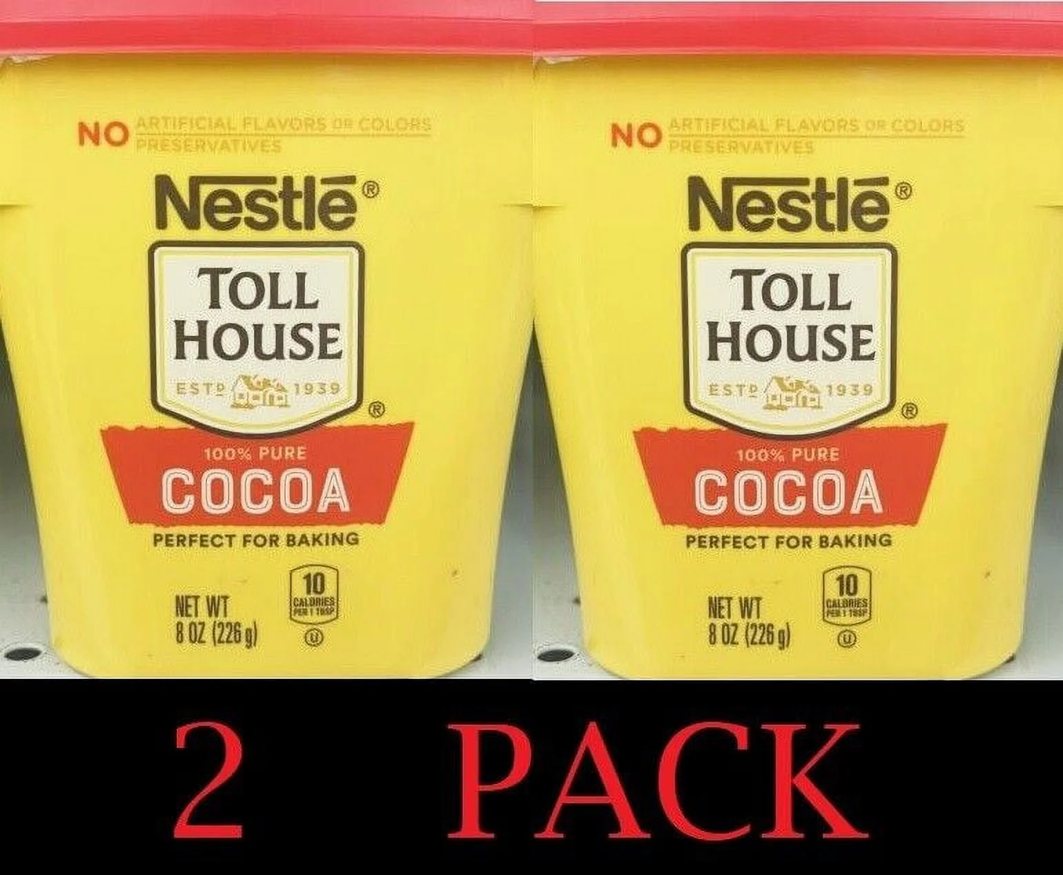NESTLE Toll House 100% Pure COCOA Powder 8 oz tub Perfect for Baking - 2 PACK