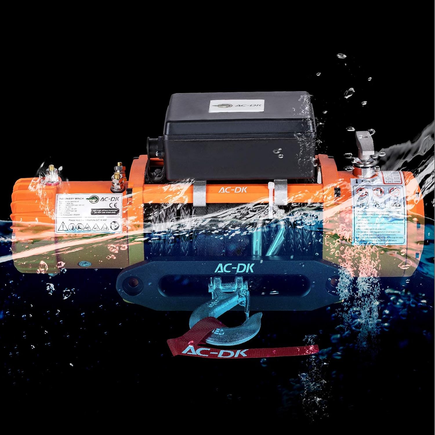AC-DK 9500 lb. Electric Winch Synthetic Rope Kit, 12V Winch Waterproof IP67, with Wirless Remote, for Truck SUV/4WD/OFFROAD (Orange 9500 Synthetic Rope Style)
