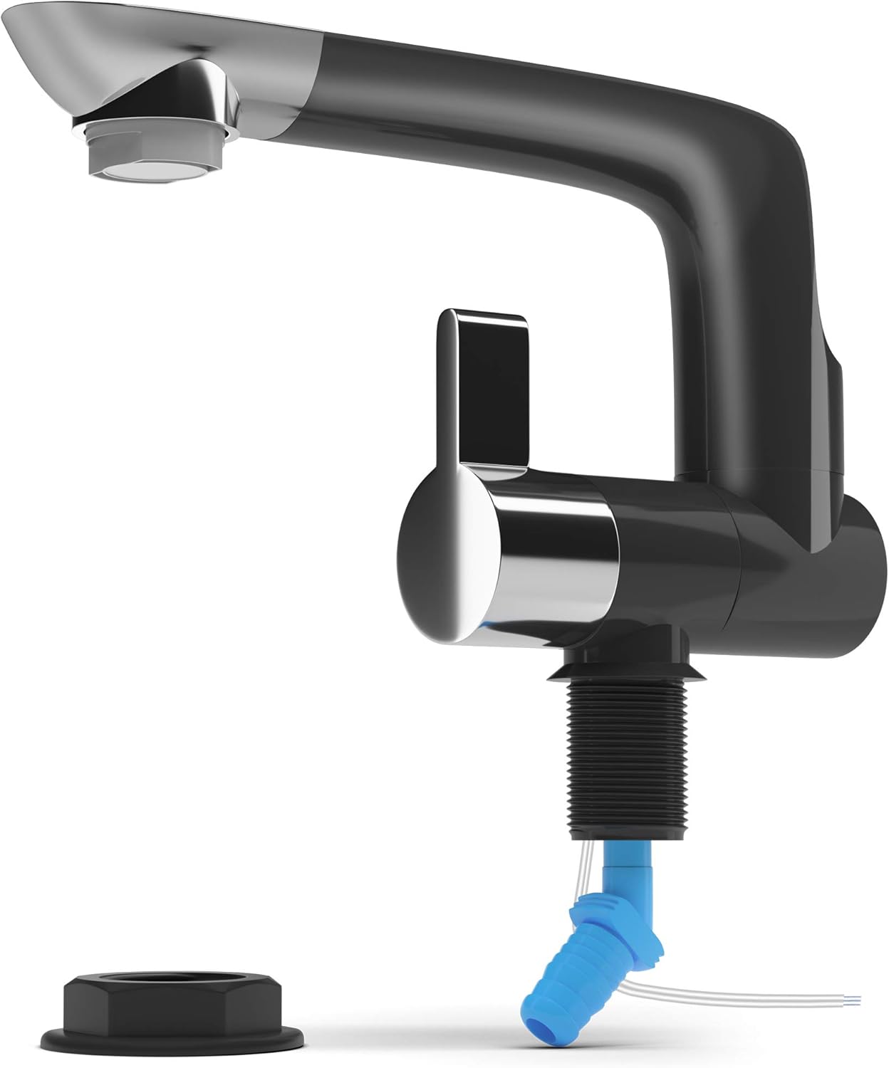 12V Electric Water Faucet Tap with Switch | Ideal for Kitchen Sink and as Pump Connection in RV, Trailer, Campervan or Boat (Up to 1.5 BAR) | Rotatable spout Perfect for Laundry, Outdoor, bar (Black)