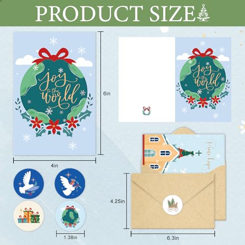 24 Pack Christian Christmas Cards, Religious Holiday Card Set with 6 Designs (Printed Blessings Inside), Boxed Christmas Greeting Cards for Church, Pastors, Friends & Family
