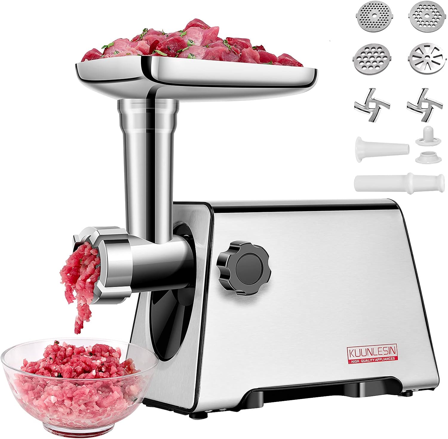 Meat Grinder, Electric Meat Grinder, 350W[2800W Max], Sausage Maker, Meat Mincer, Meat Sausage Machine, 4 Sizes Plates,Sausage & Kubbe Kit for Home Kitchen & Commercial Using.