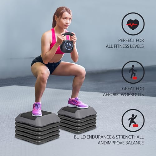 F2C Aerobic Step Exercise Platform Stepper with 4 Risers 16