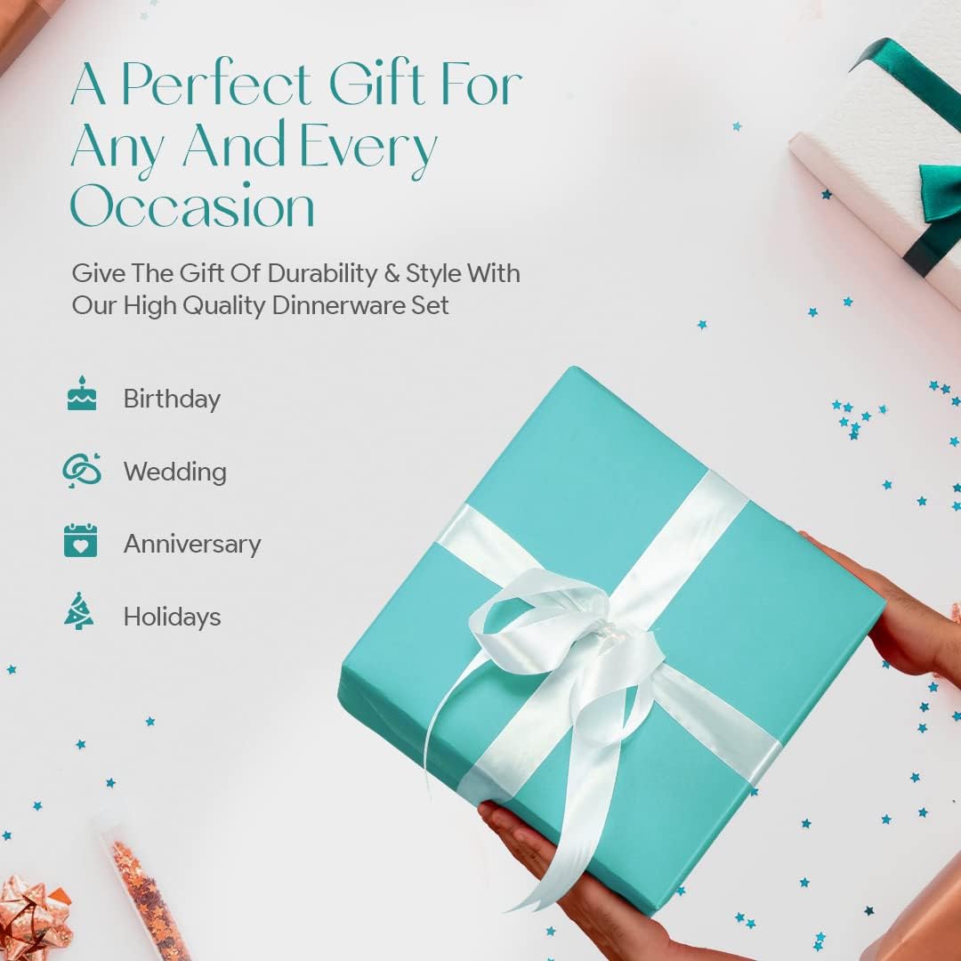 American Atelier 16-Piece Teal Stoneware Dinnerware Set - Includes Dinner Plates, Salad Plates, Bowls, Mugs