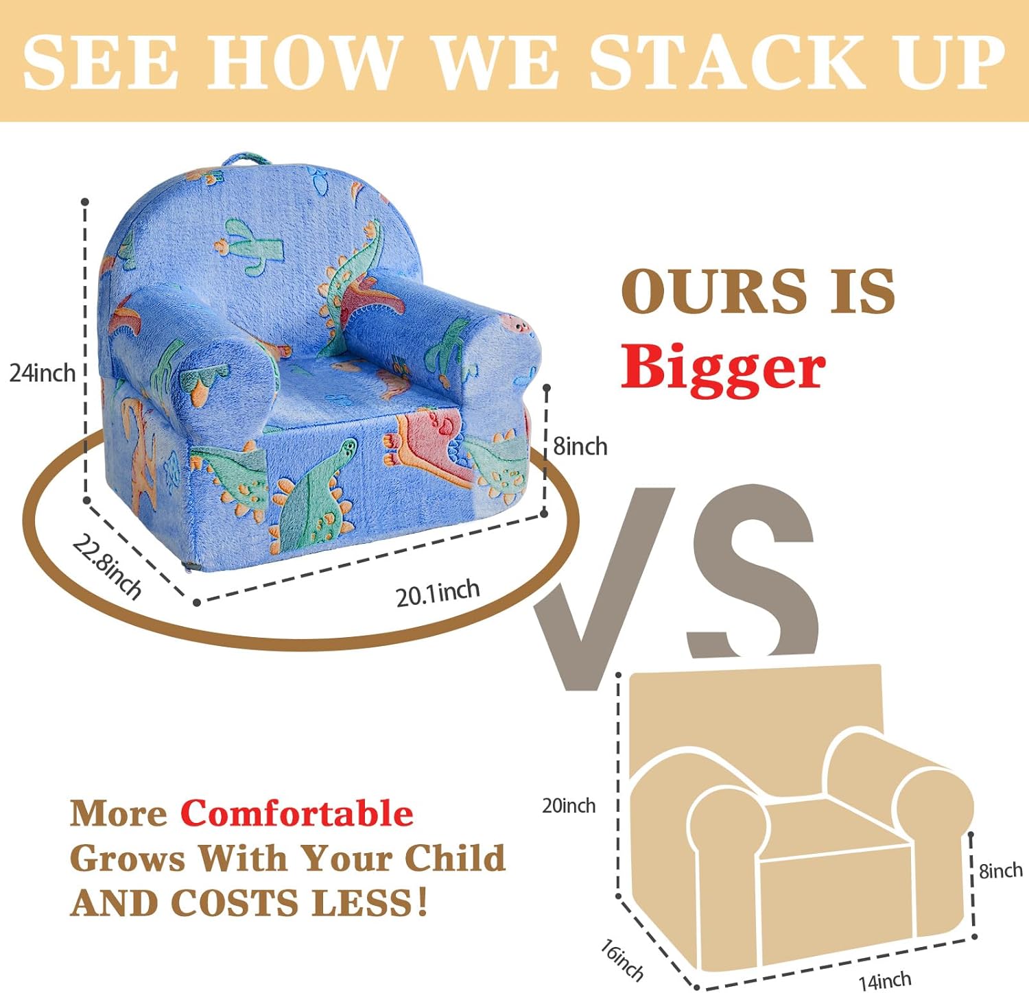 Toddler Chair Sherpa Couch Sherpa Kids Chair, Cuddly Comfy Toddler Plush Chair Toddler Couch Reading Chair for Kids Glow in The Dark Dinosaur