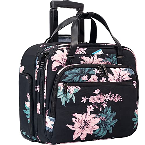 EMPSIGN Rolling Laptop Bag Women, 15.6 Inch Premium Rolling Briefcase with Wheel, 30L Roller Computer Underaeat Bag with Water-Proof RFID Pockets for Travel Business Work-Floral