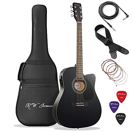 Full Size Thinline Acoustic Electric Guitar with Free Gig Bag Case & Picks Red Right Handed