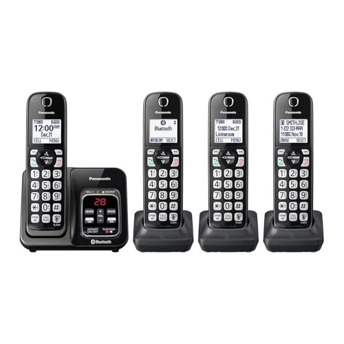 PANASONIC Expandable Cordless Phone System with Link2Cell Bluetooth, Voice Assistant, Answering Machine and Call Blocking - 3 Cordless Handsets - KX-TGD563M (Metallic Black)