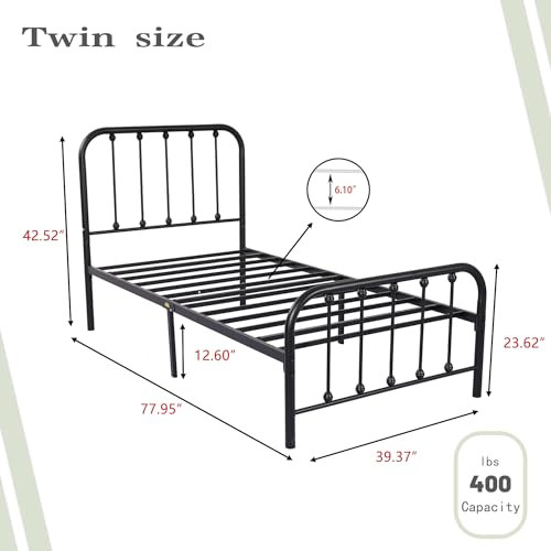 alazyhome Twin Size Metal Platform Bed Frame with Headboard and Footboard Sturdy Heavy Duty Steel Slat Support No Box Spring Needed Easy Assembly Gold
