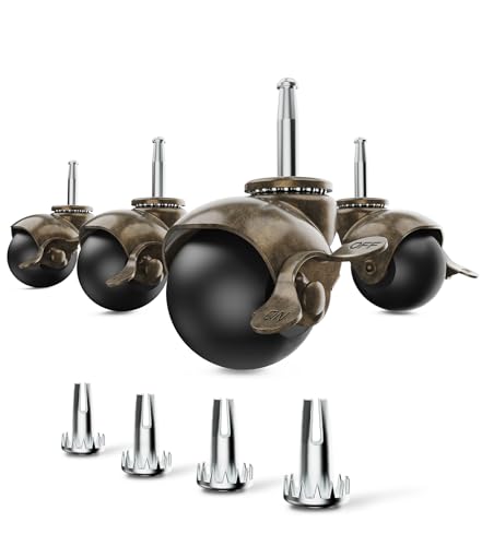 2 inch Ball Caster Wheels Locking Stem Casters, Furniture Casters Set of 4 Chrome Vintage Antique Swivel Caster, 5/16