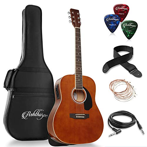Ashthorpe Full-Size Dreadnought Acoustic-Electric Guitar Bundle - Premium Tonewoods - Red