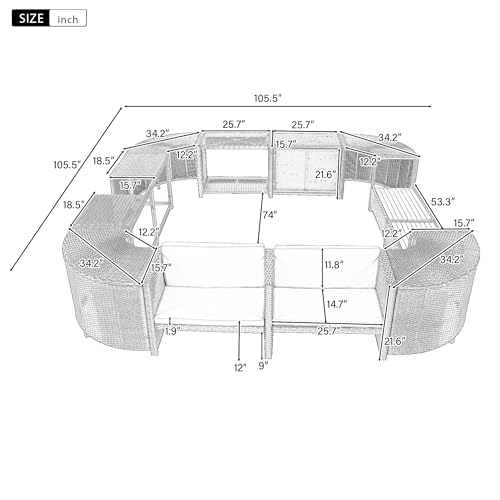 Harper & Bright Designs Spa Surround Spa Frame Quadrilateral Outdoor Rattan Sectional Sofa Set with Mini Sofa,Wooden Seats and Storage Spaces for Free Combination,Cream Beige