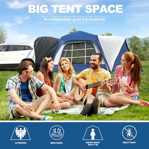 2in1 6-Person Huge SUV Tent Car Tailgate Tent with Porch, 10' x 10' Tent Attachment to SUV Car with 6' x 7' Screen Room Vestibule Awning Porch