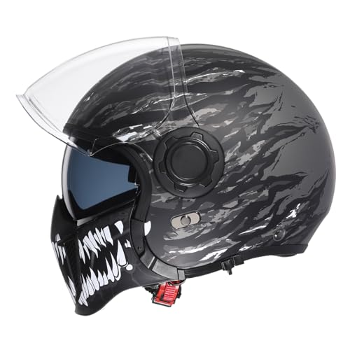 TRIANGLE Full Face Motorcycle Helmets,Off-Road Motocross Helmet for Men & Women,Dual Visor with Internal Tinted Sunshield,Open Face 3/4 Adult Racing Helmet DOT Approved(Black,L)