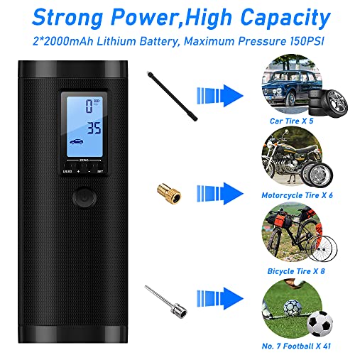 VEEAPE Tiny Pump Mini Bike Tire Pump - Max 120PSI Portable Electric Bicycle Pump - Type-C Rechargeable Battery Air Pump - Bicycle Inflator with Presta and Schrader Valve for E-Bikes & Various Bicycles