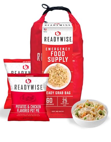 ReadyWise 7 Day Emergency Food Supply – 60 Servings Grab Bag, Camping Essentials, Freeze Dried Survival Food Kit & Dehydrated Meals, Prepper Bug Out Bag & Hurricane Supplies, up to 25 Year Shelf Life