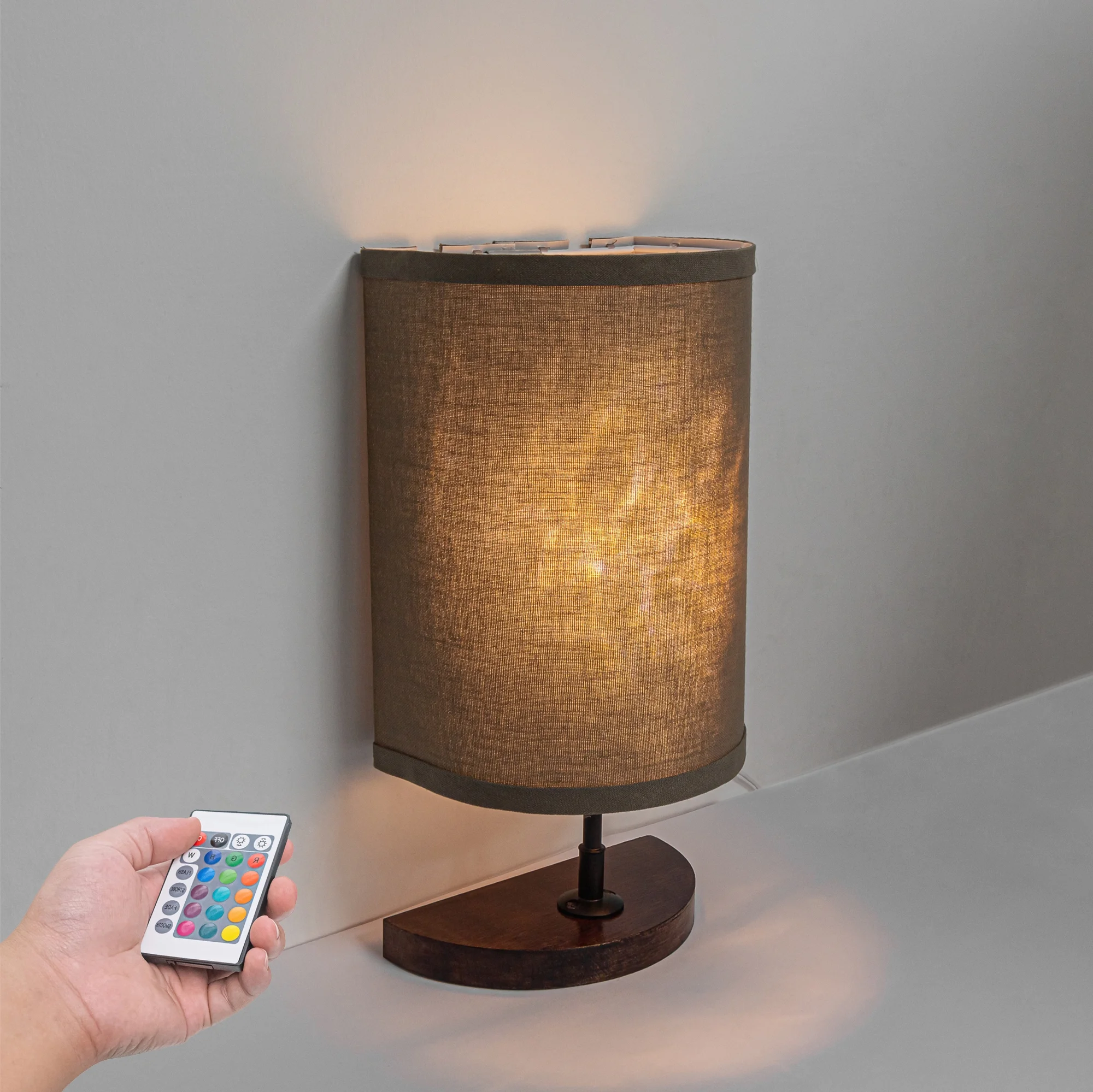 Kiven Half Shade Table Lamps, Modern LED Table Light with Fabric Half Lamp Shade, 1-Light Dimmable Rippling Water Effect Atmosphere Lamp with Half Wood Holder