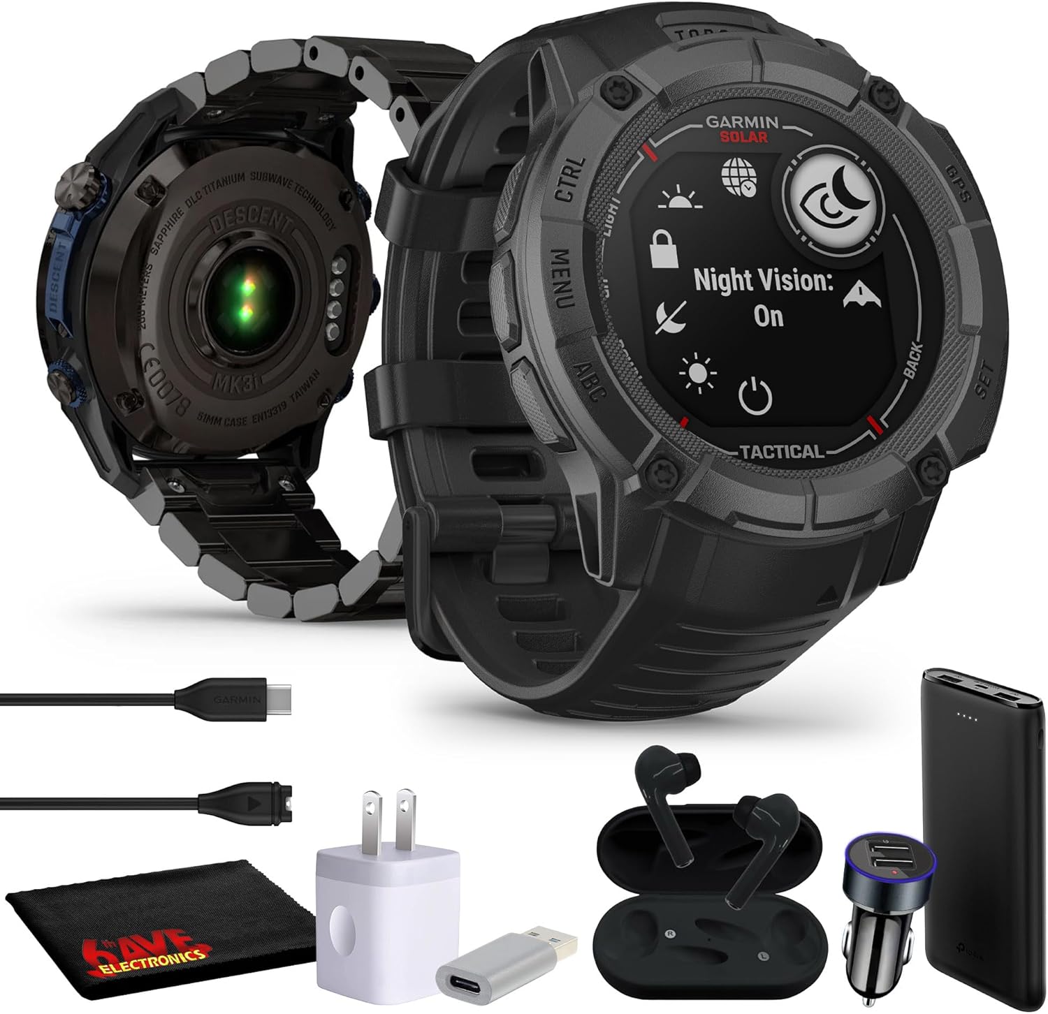 Garmin Instinct 2X Solar - Tactical Edition Black, Rugged Outdoor GPS Smartwatch for Men, Solar Charging Capability, Ballistics Calculator Built-in Flashlight Smart Watch Bundle with Accessories