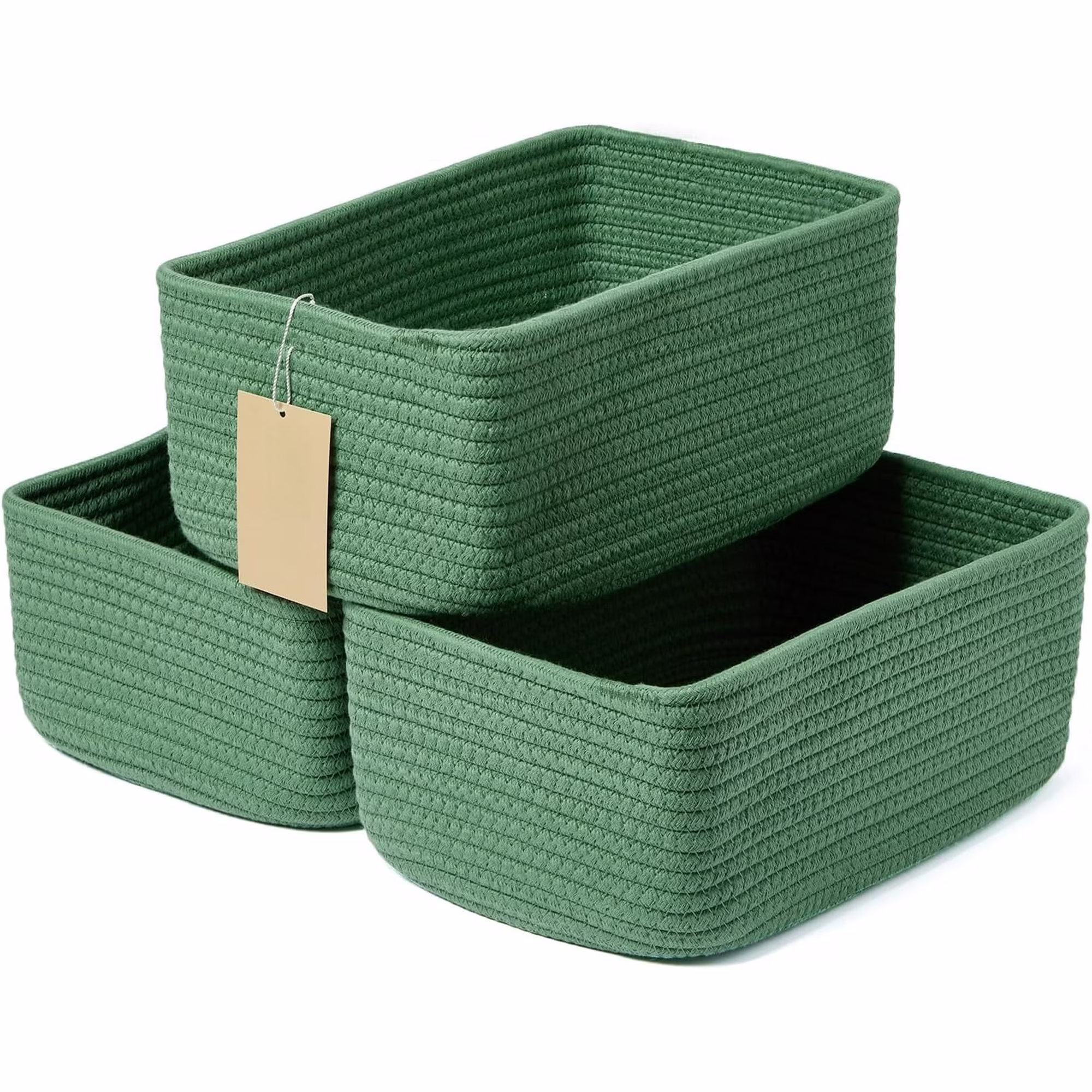 AllWays Plaza Small Storage Baskets for Organizing | Closet Organizer Bins | Shelf Toy Basket | Woven Rope Baskets | Cube Decorative Box | Shallow Basket | 11.5x7.5x4.7” | 3 Packs Green