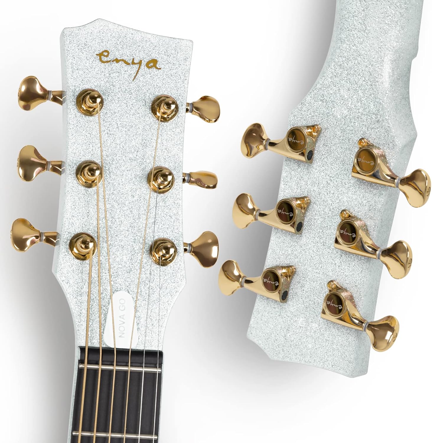 Enya NOVA Go SP1 Carbon Fiber Acoustic Electric Guitar with Smart AcousticPlus 35 Inch Travel Acustica Guitarra Starter Bundle Kit of Gig Bag, Strap, Strings, Instrument Cable(Sparkling Silver)