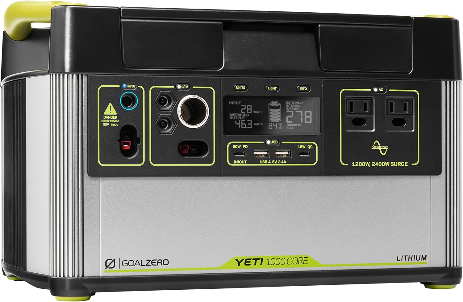 Goal Zero Yeti 1000 Core Portable Power Station, 1,000 W, Solar-Powered Generator (Solar Panel Not Included), USB-A/USB-C Ports and AC Outlets, Power for Camping and Tailgating, Emergency Power