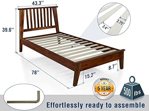 Acacia Kaylin Bed Frame Queen Size with Headboard Solid Wood Platform Bed, Mid Century Wood Bed Compatible with All Mattress Types, Non-Slip Noise-Free, Easy Asssembly, Mocha.