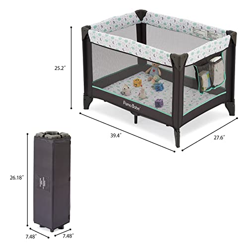 Pamo Babe Portable Baby Playpen, Baby playard for Toddlers,Portable Crib with Storage Bag（Green）