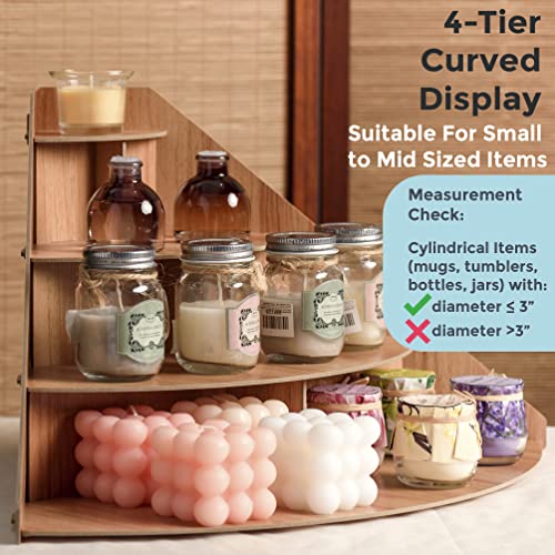 4-Tier Retail Wooden Display Riser - Farmers Market Craft Fair Rack Candle Soap Stand For Shows Wood Countertop Pop Up Shop Tumblers Cupcakes Candy