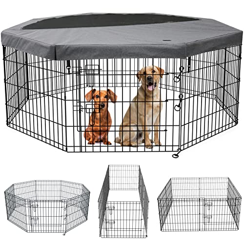 PETIME Foldable Metal Dog Exercise Pen/Pet Puppy Playpen Kennels Yard Fence Indoor/Outdoor 8 Panel 24