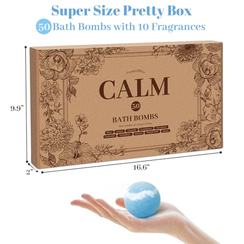 TranquilBliss Bath Bombs Set 50 PCS with 10 Rich Scents, Bath Bombs for Women, Natural Bubble Bombs with Shea Butter & Safe Oil, Ideal for Christmas, Birthday, Valentine's Day Mother's Day Present