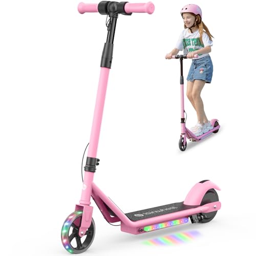 isinwheel S2 Electric Scooter for Kids Ages 6-12,150W Kids Electric Scooter with Adjustable Speed and Height, Colorful Lights, Double Brake