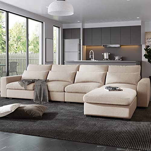 Modern Large L-Shape Feather Filled Sectional Sofa, Convertible Sofa Couch with Reversible Chaise for Living Room Living Room Furniture Sofas & Couches