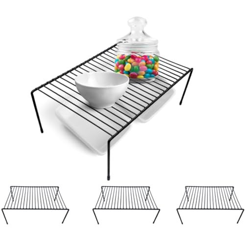 Evelots Kitchen Cabinet Wire Shelf Organizer/Rack - 2 Pack Sturdy Metal Shelf Risers - Double Your Counter Space - Great for Kitchen, Freezer, Pantry and Bathroom - Rustproof - Black