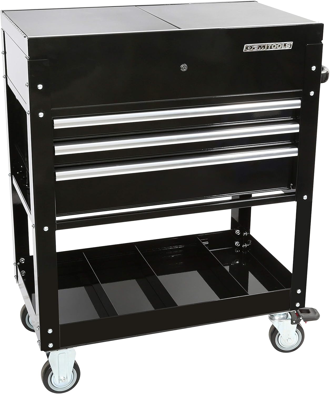 OEMTOOLS 24731 3-Drawer Slide Top Tool Cart, Rolling Tool Chest with Power Supply, Slide-Top Compartment for Easy Access, Quick-Lock Drawers, Matte Green