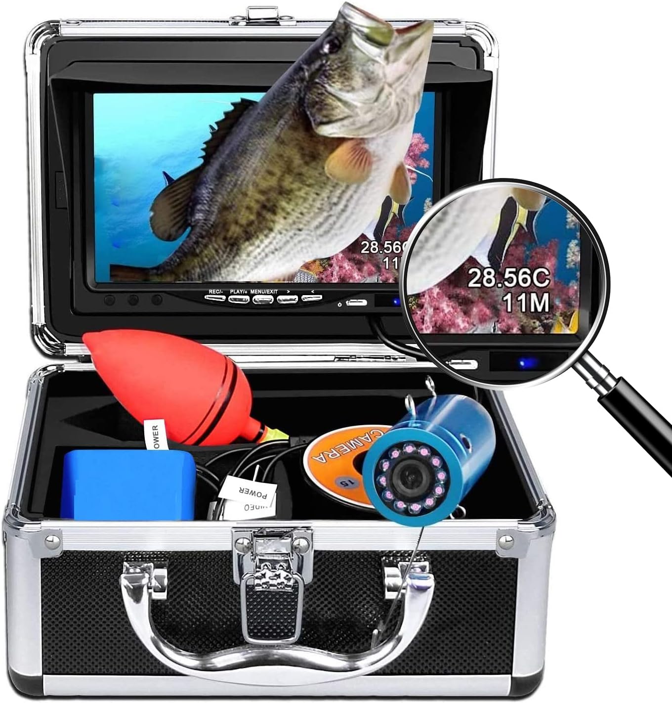 Portable Underwater Fishing Camera with Depth Temperature Display-Waterproof HD Camera and 7'' LCD Monitor-Infrared Fish Finder-Up to 8 Hours Battery Life-Ultimate Fishing Gear