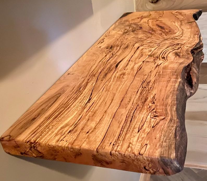 Customizable Live Edge Spalted Maple Floating Shelves, Wormy Maple Natural Edge Wood Shelf, Live Edge Ambrosia Maple, Live Edge Mantel (30