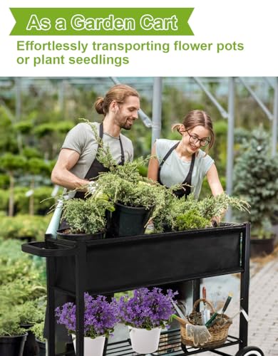 Raised Garden Bed with Legs for Outdoor Plants, Standing Elevated Planter Box Cart on Wheels for Vegetables Flower Herb Patio, Black