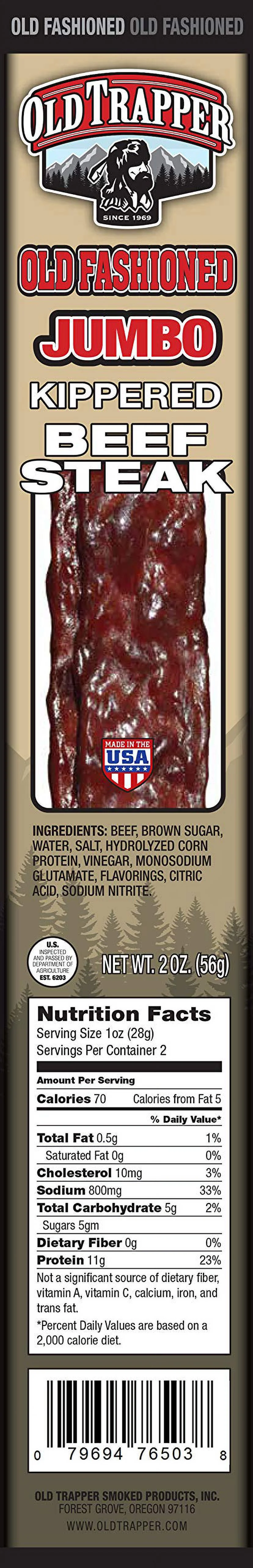 Old Trapper Old Fashioned Kippered Beef Steak | Traditional Style Real Wood Smoked | Healthy Protein Packed Snacks | 2 Ounce (Pack Of 12)