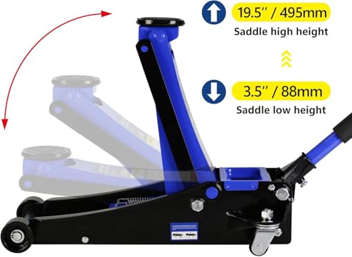 3 Ton Low Profile Floor Jack, Heavy Duty Floor Jacks with Dual Pistons Quick Lift Pump, Steel Car Jack Adjustable Height 3.3