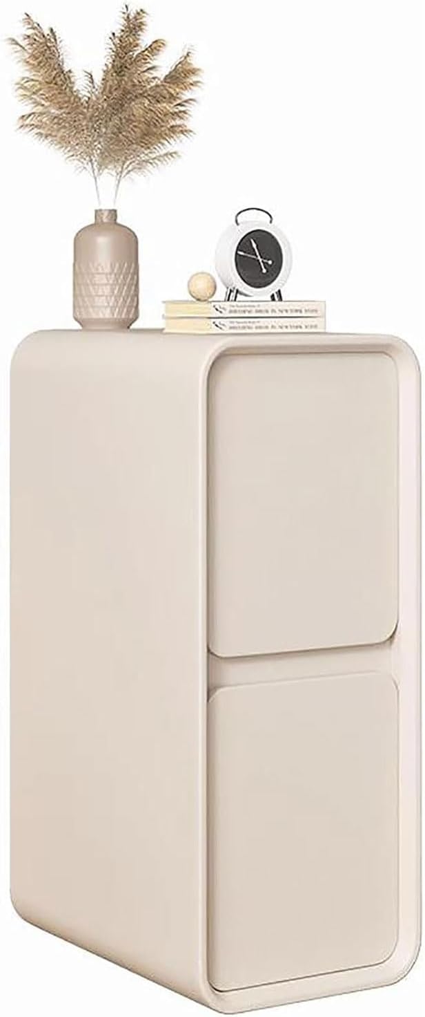 Extra Narrow Nightstand w/2 Solid Wood Drawers Modern Small Slim Bedside Table Sofa Locker End Table for Bedroom Living Room Dorm, 25x40x50CM