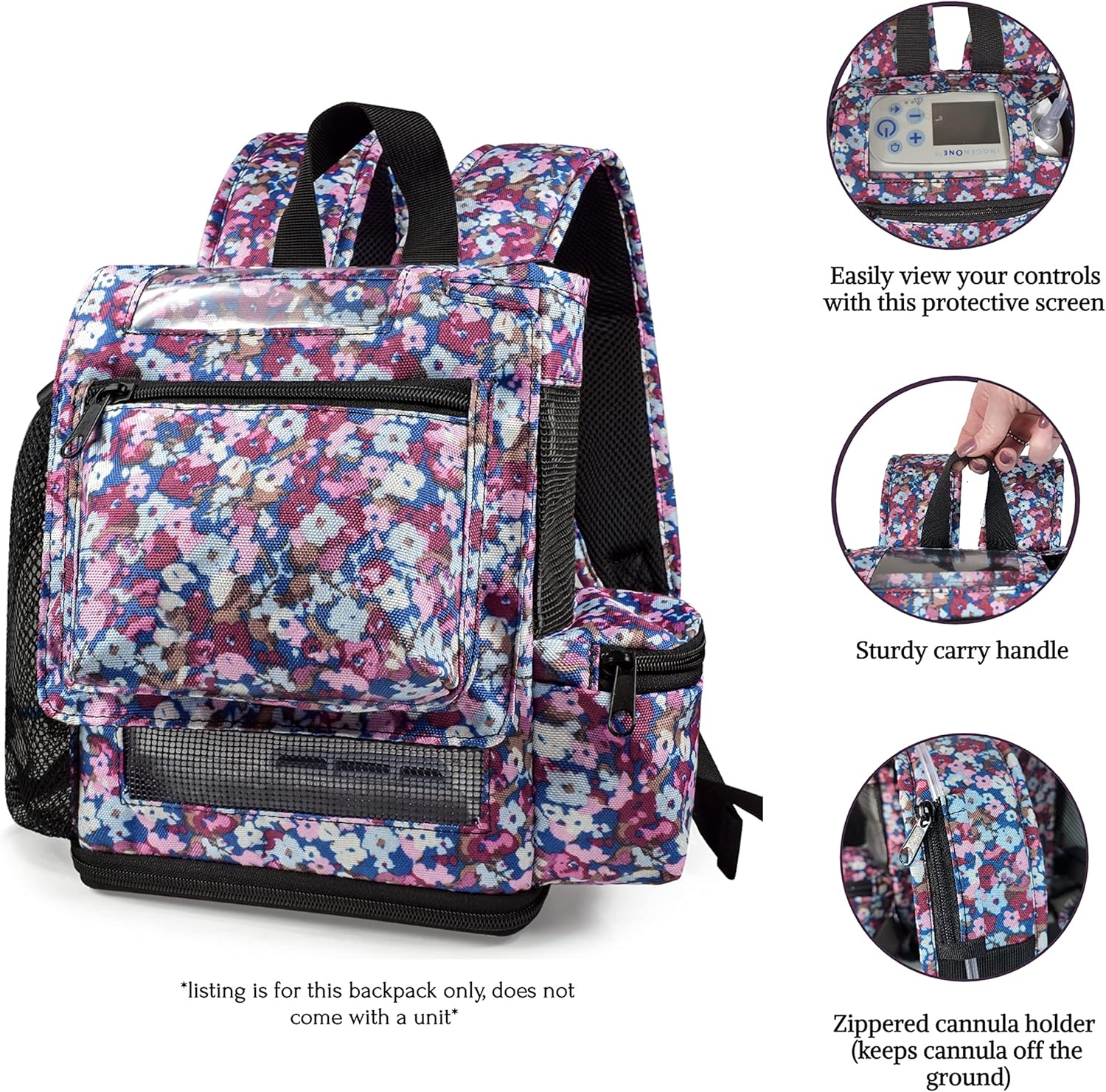 O2TOTES USA Premium Ultra Lightweight Backpack Compatible with OxyGo Next/Small, lightweight design, pockets for extra accessories, zippered bottom Purple