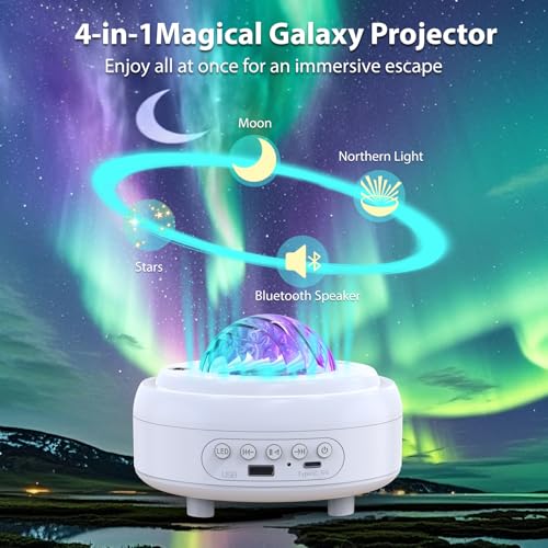 Northern Light Projector, Battery Operated Aurora Night Light, 16 Colors Galaxy Lamp Ocean Wave Ceiling Projector Mood Ambient Lighting for Bedroom Party Adults Kids Room Toddler Girl Gift
