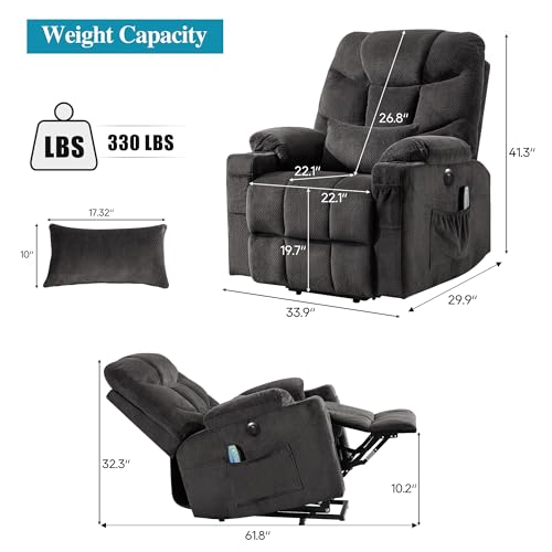 Power Lift Recliner Chair for Elderly,Lift Chair with Heat and Massage,Lift Chair Recliner with USB Port,Electric Lift Recliner Chair with Remote,2 Side Pockets, and Cup Holders
