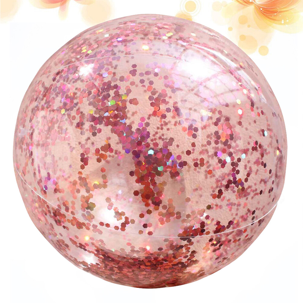 Ball Toy Round Transparent Outdoor Indoor Glitter Ball Play Gold Glitter Sequin Beach Ball with Pump (Rose Gold)