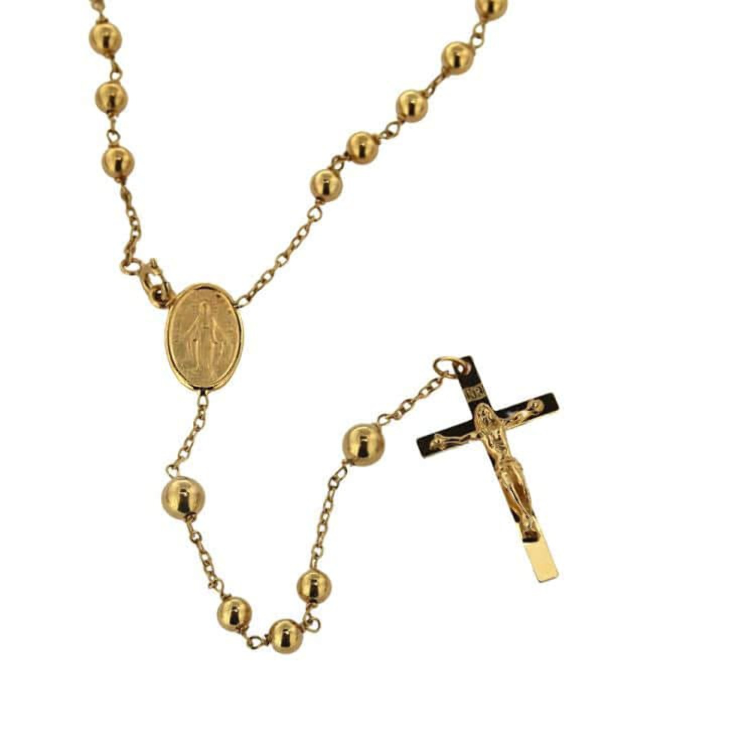 18K Solid Gold Men 22 inches Rosary Necklace Solid Beads