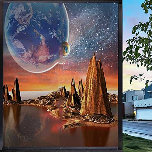 one Way Window Film Privacy Day and Night Earth Blue Glass Sticker Home Adorn Display Door for Bathroom Office Living Room,23.6 inch by 35.4 inch